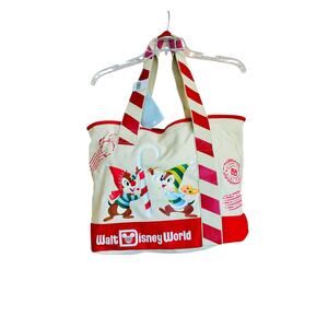 Disney Store Chip n Dale candy cane Large canvas tote shopping bag purse